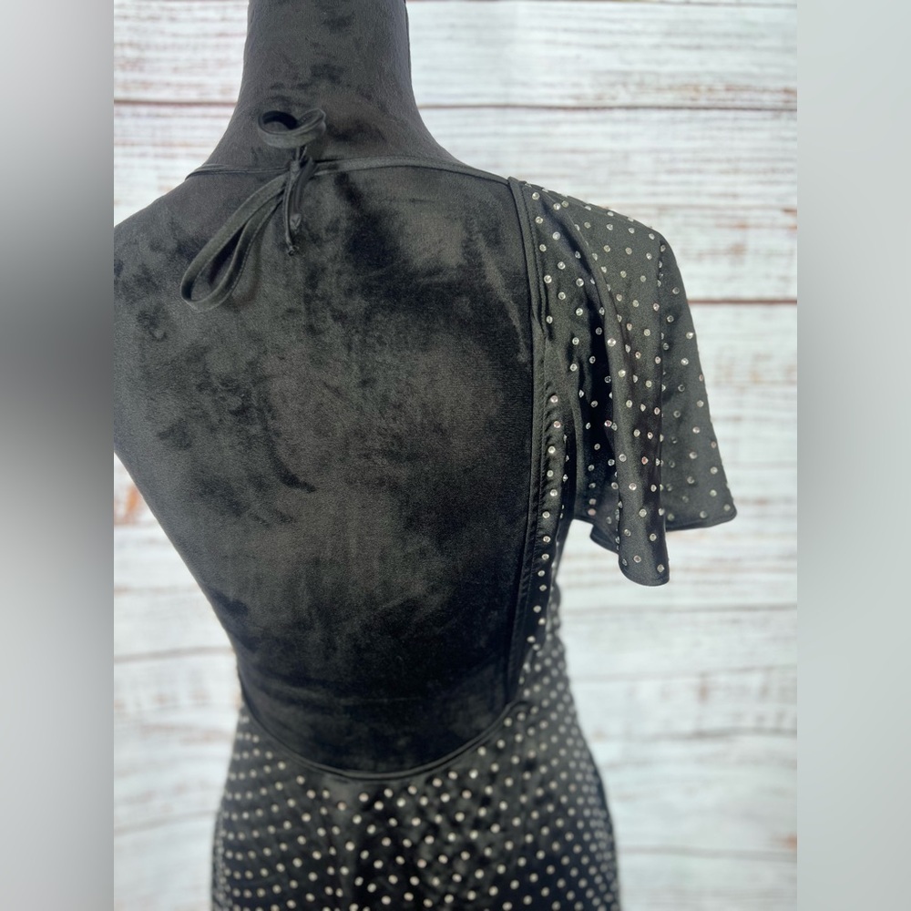 WeWoreWhat‎ Black Rhinestone One Shoulder Sheath Dress - Picture 6 of 8